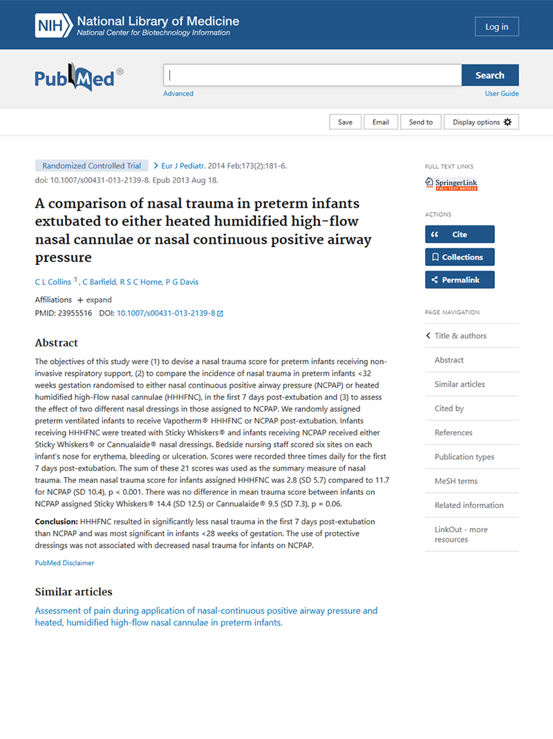 comparison_nasal_trauma Screenshot of PubMed abstract
